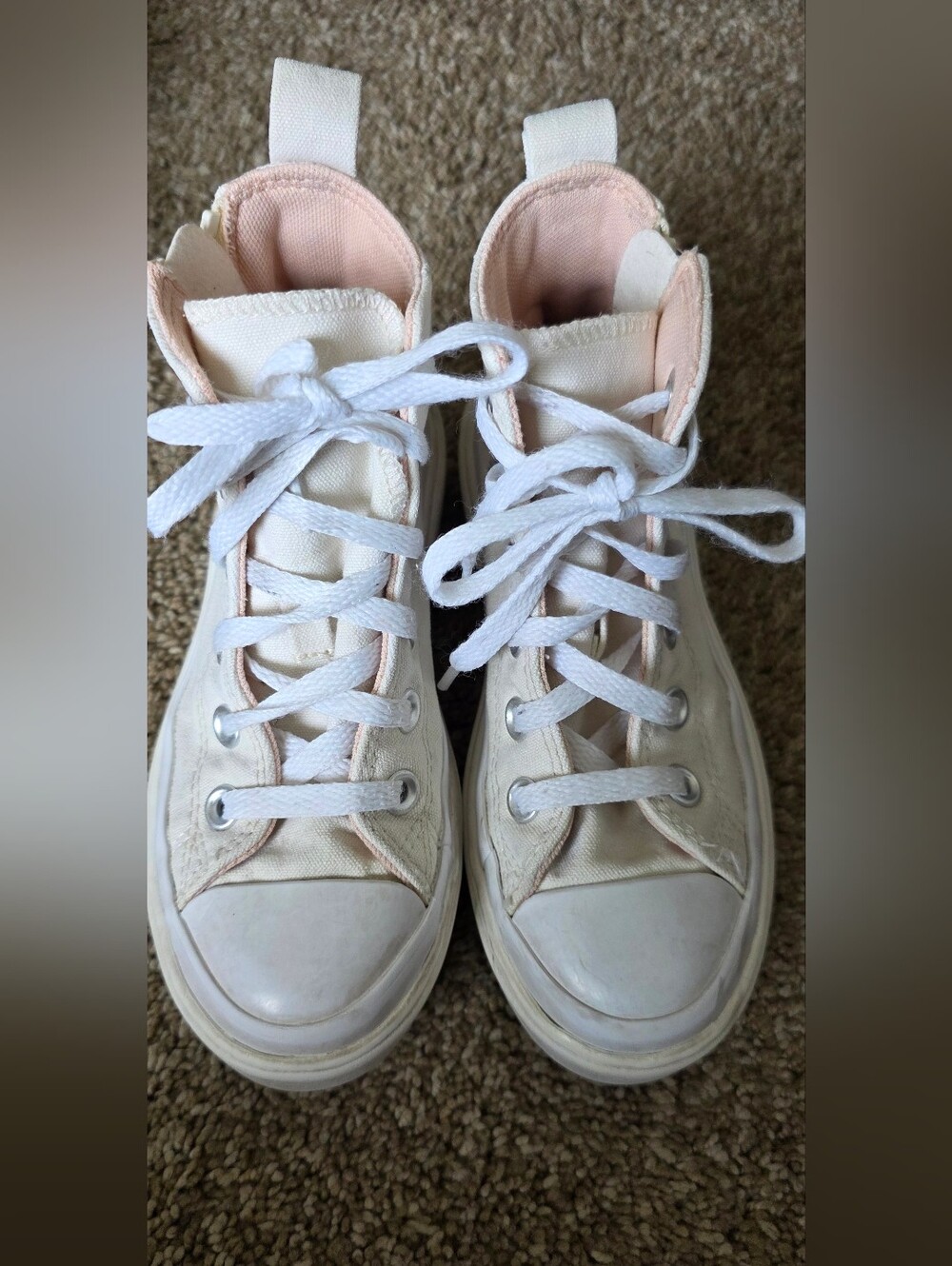 Converse White High-Top Sneakers with Pale Pink Trim